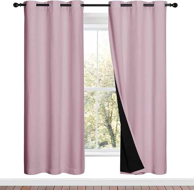 NICETOWN 100% Blackout Window Curtain Panels, Baby Pink, 2 Pieces, 42-inch Wide
