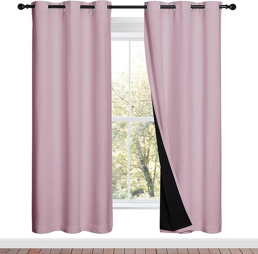 NICETOWN 100% Blackout Window Curtain Panels, Baby Pink, 2 Pieces, 42-inch Wide