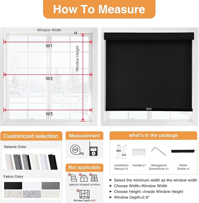 AOSKY No Drill Cordless Blackout Roller Shades