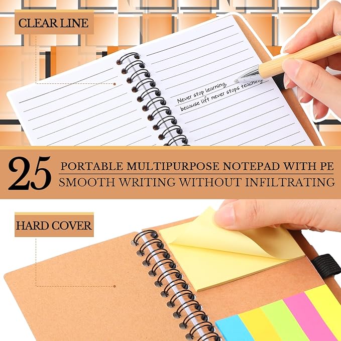 Jetec Inspirational Notebooks Bulk Spiral Notebook with Sticky Notepad Motivational Pens Valentines Day Gifts for for Employee Coworker Nurse Staff Teacher Nurse Volunteer(25 Sets,Team)