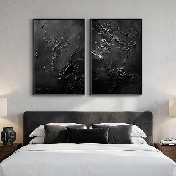 Large Framed Black Abstract Wall Art Set of 2