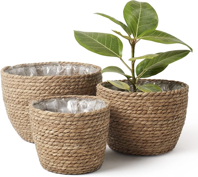 La JolÃ­e Muse Seagrass Planter Basket Indoor, Flower Pots Cover, Plant Containers, Natural(3-Pack) 10.2"+8.7"+6.7"