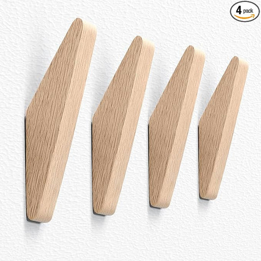 COCOYA 4Pack Natural Rubber Wood Wall Hooks 25 LBS