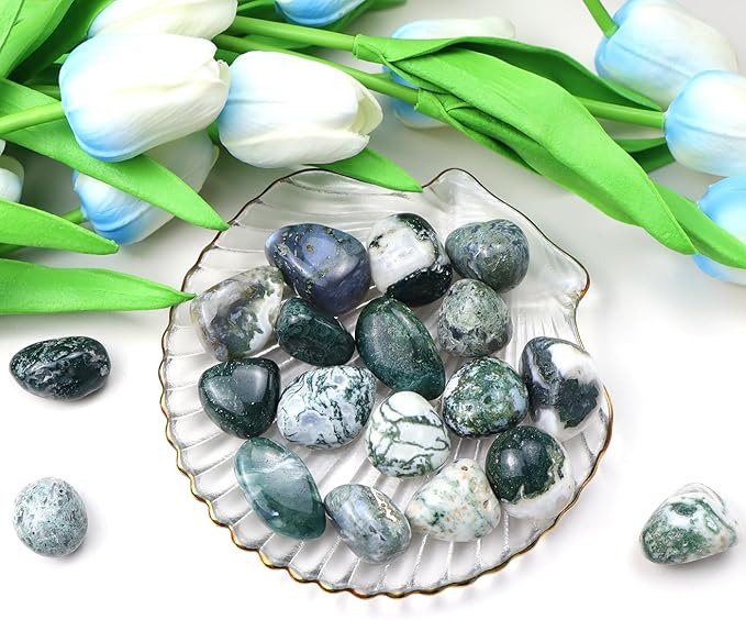 QINJIEJIE 0.9LBS Aquatic Agate Polished Stones Tumbled Crystals Bulk Gemstones Healing Crystal Rocks Set Decorative Landscape Quartz Bottom Decoration Reiki Natural Stone for Vase Meditation Gifts