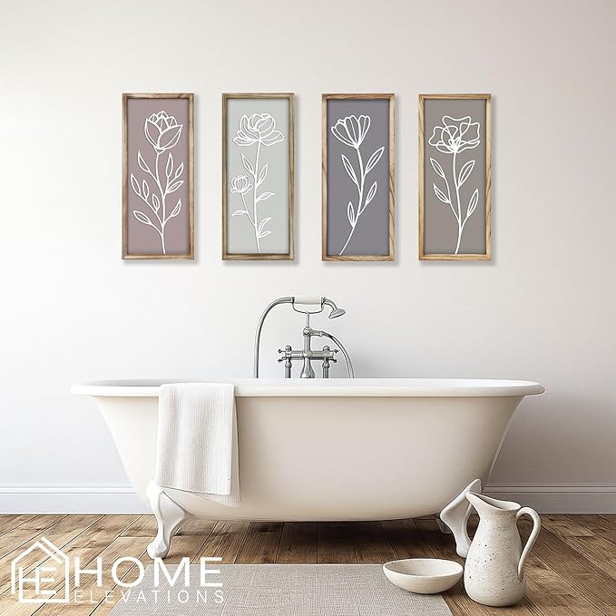 Product Elevations 3D Bathroom Art Set of 4 – Wooden Framed Wall Art
