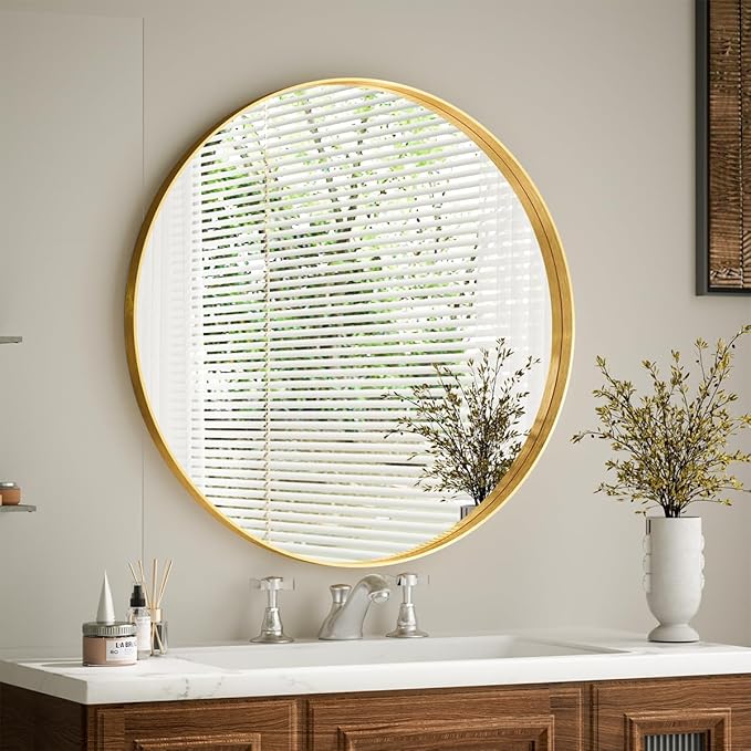 VooBang 24 inch Round Bathroom Mirror, Living Room, Hanging or Leaning