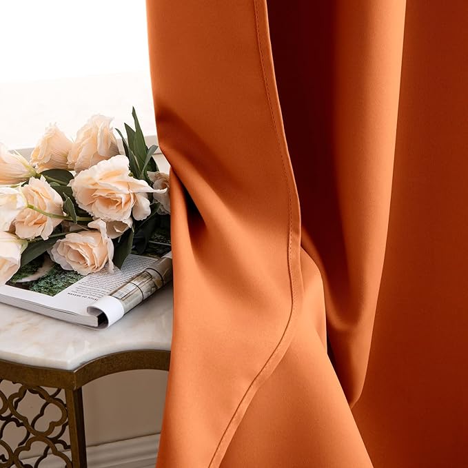 MIULEE 2 Panels Orange Back Tab Blackout Curtains 84 Inch Length