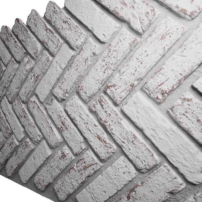 EverStone Herringbone Faux Brick Panel, 46 1/2"W x 25 1/4"H x 1"D, Rustic White