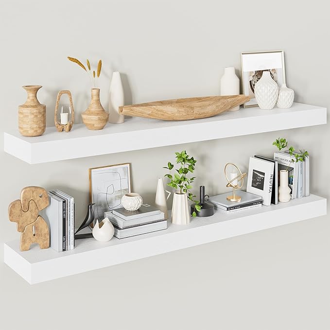 Heimlove Floating Shelves for Wall 48 Inches Long, 9.3" Deep White Floating