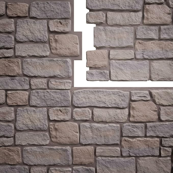 EverStone Cobblestone Faux Stone Panel, Harbor Mist Color