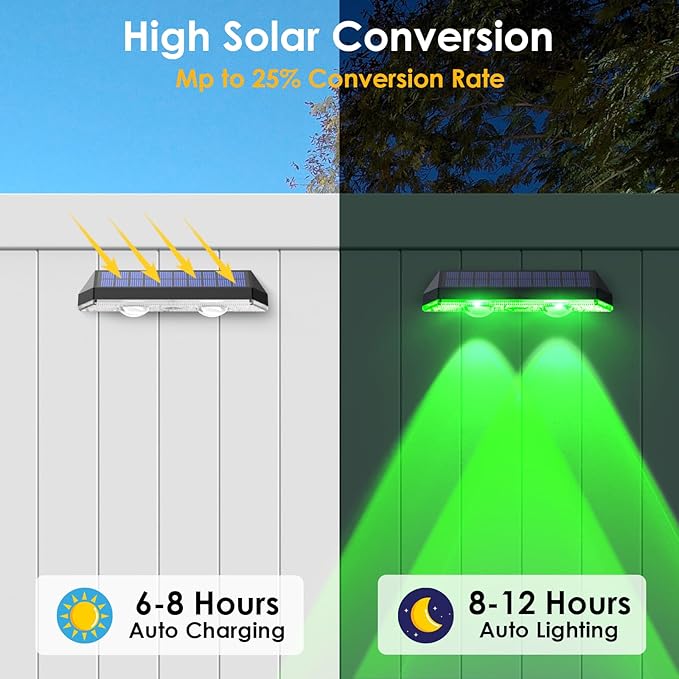 Solar Fence Lights Outdoor - Warm White & RGB 6 Color, Dusk to Dawn Solar Deck Light, Solar Lights Outdoor IP65 Waterproof, Garden Lights for Outside/Backyard/Railing/Step/Patio/Wall (12 pack)