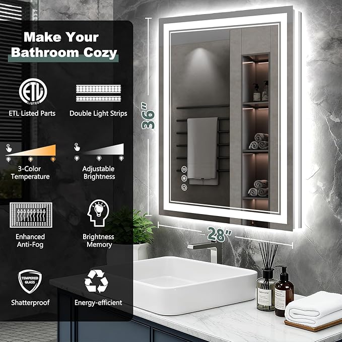 28x36Inch LED Bathroom Mirror