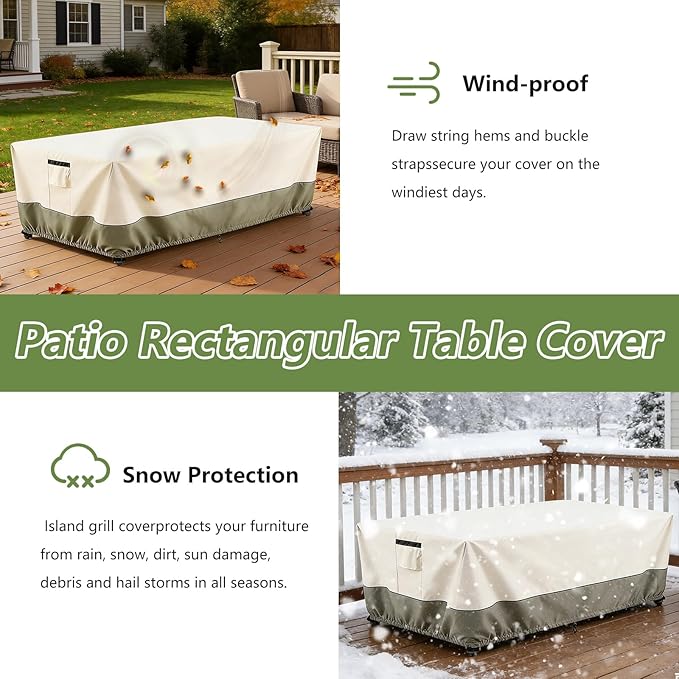 72 Inch Rectangular/Oval Patio Table Cover,Heavy Duty Waterproof Outdoor Dining Table Cover, Patio Furniture Covers, Beige