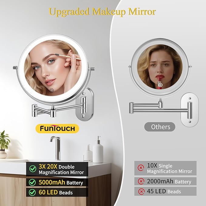 FUNTOUCH Rechargeable Wall Mounted Makeup Mirror