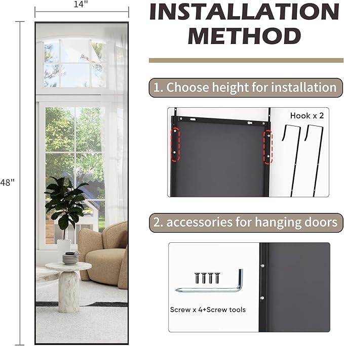 Full Length Door Mirror 14x48, Metal Frame