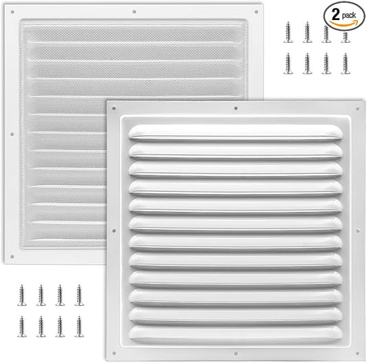 2Pcs Aluminum Gable Vents with Screen Mesh, 10x10 Inch Metal Wall Vents for Attic, Garage, Shed, and Exterior Doors, Square Louver Vent Grilles for Improved Ventilation