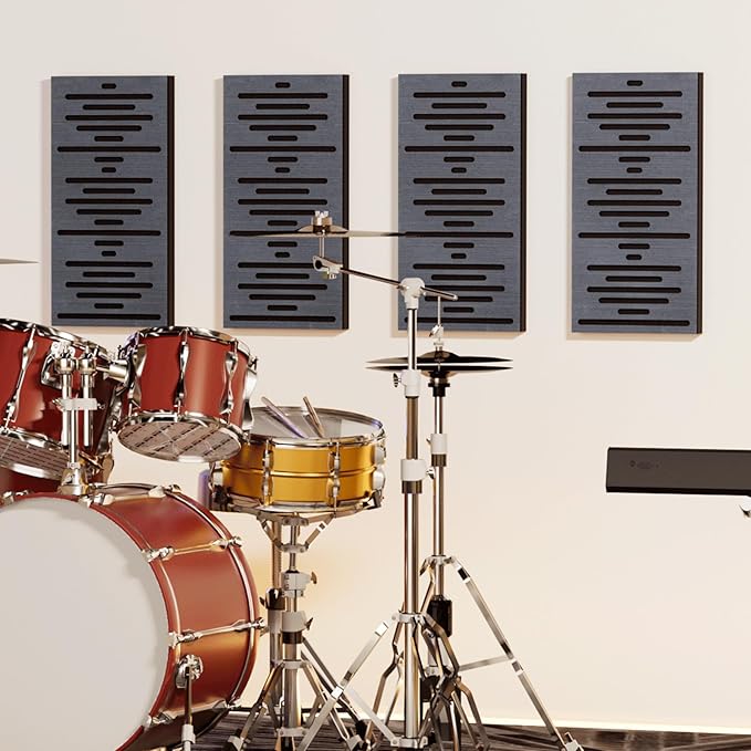 TONOR 4-Pack Acoustic Wood Wall Panels, 23.6” * 11.8” * 1.9” 3D Self-adhesive