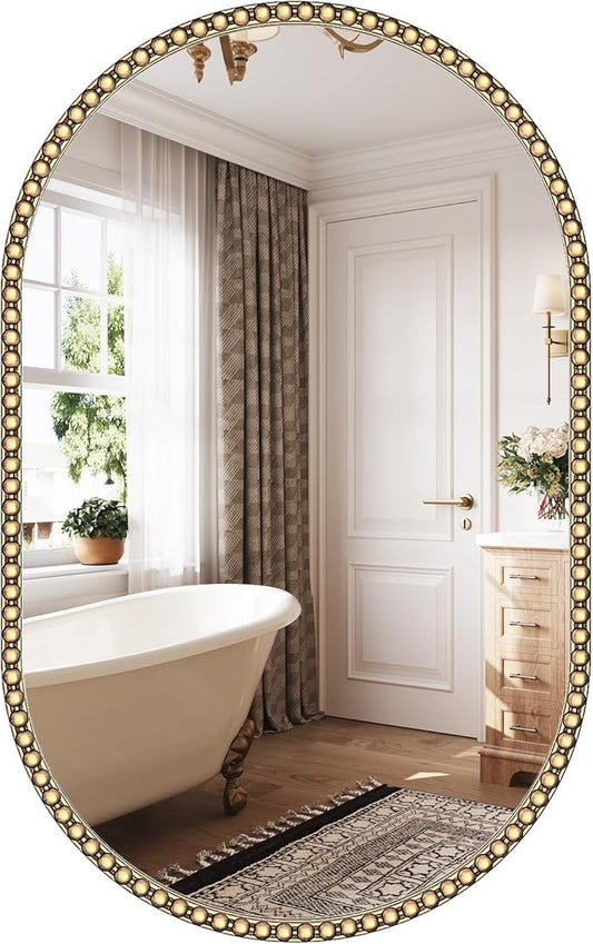 Gold Oval Mirror for Bathroom, Champagne Bronze Vintage Vanity Mirrors for