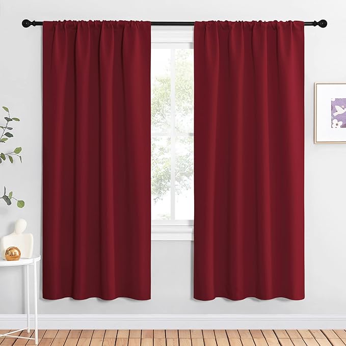 NICETOWN Christmas Burgundy Red Blackout Curtains 72 inches Long, Privacy Room