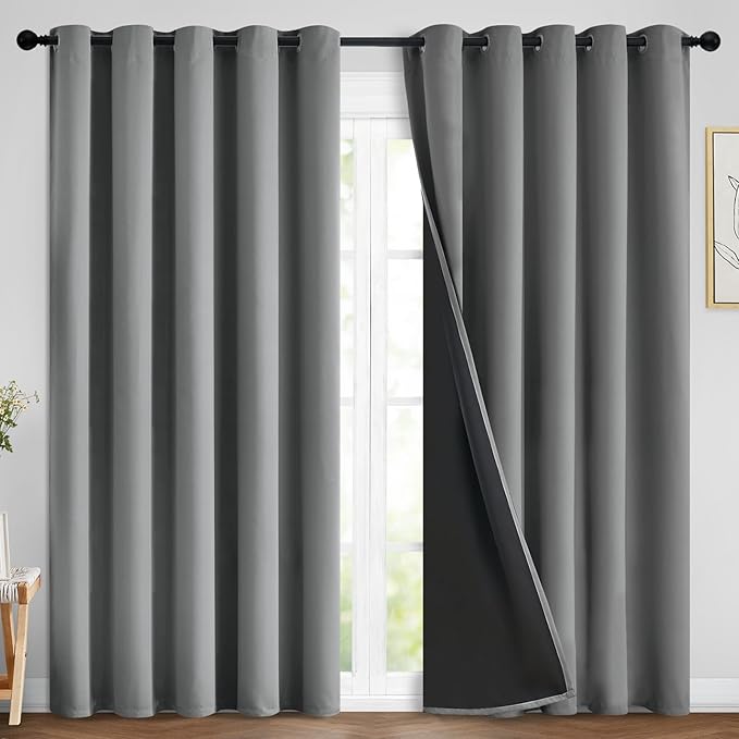 Yakamok 100% Blackout Curtains 84 Inches Long, 2 Thick Layers Heat and Full