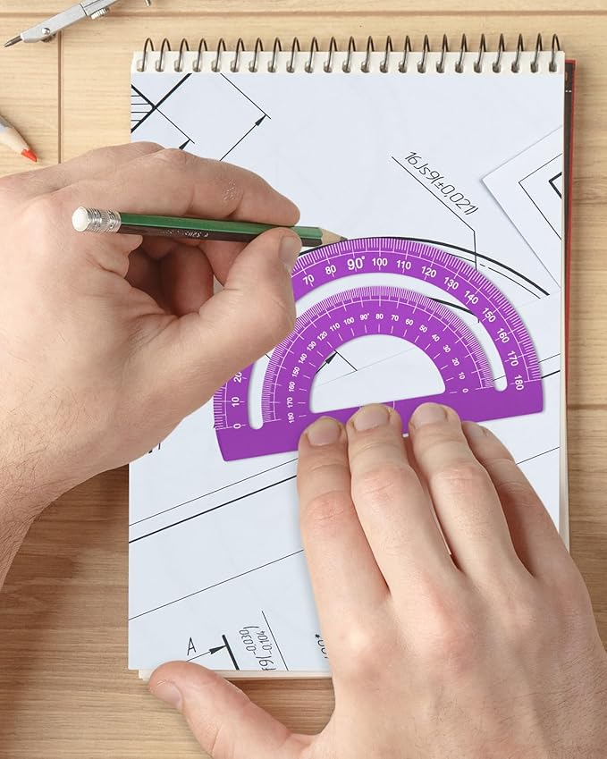 Honagu Triangular Ruler Set, 4 Pieces Aluminum Alloy Ruler, Metal Drafting Ruler, Geometric Protractor for Students, Draftsmen, Engineers, School Office Supplies (Purple)