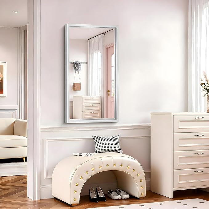 20x36 Silver Bathroom Mirror, Brushed Silver Rectangular Mirror