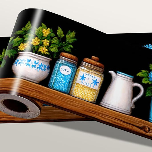 Kitchen Shelf Wallpaper Border 196x4 Inch Removable Wall Border Peel and Stick