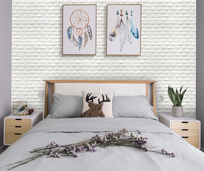 YU LI 3DH 3D Wall Panels Peel and Stick 20PCS White Foam Brick Wallpaper