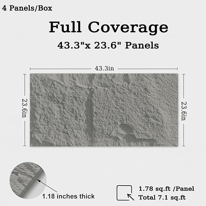 3D Faux Stone Wall Panels, 1.18" wall Panels