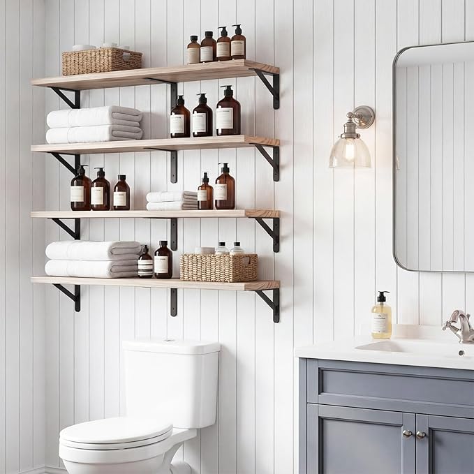 YGEOMER Floating Shelves for Wall, 35in Light Carbonized Brown Wall Shelves for
