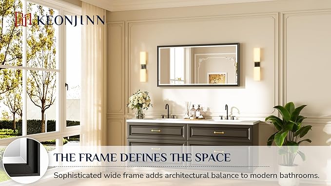 Keonjinn 48" x 24" Black Bathroom Mirrors