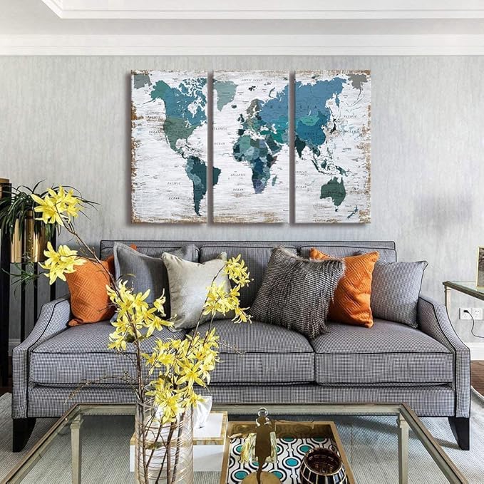 Teal blue Wall Art Watercolor Abstract Wall Decal Large Office Canvas Wall Art