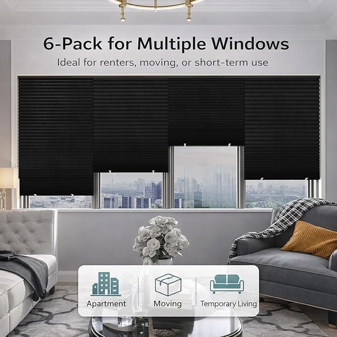Changshade 6 Pack Temporary Shades, Pleated Paper Blinds