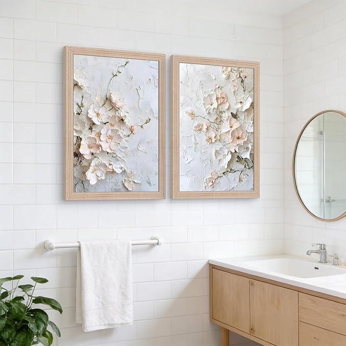 Framed 3D Floral Texture Canvas Wall Art Relief Textured Floral Oil Painting