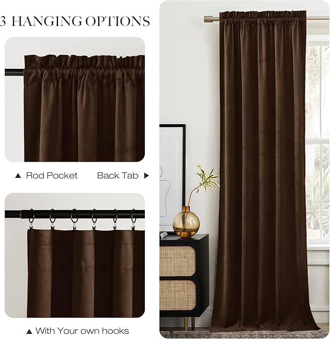 NICETOWN Brown Velvet Curtains, Thermal Insulated Sound Reducing Heavy Matt