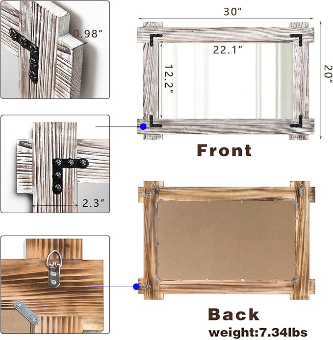 MeMoreCool White Farmhouse Bathroom Mirror, 30x20 Inch White Wood Framed Wall