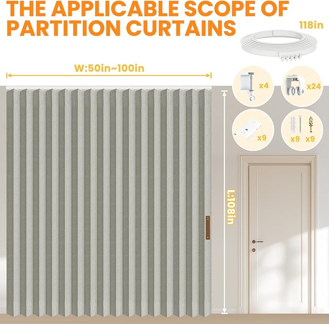 Room Divider Curtain Sets with Flexible Ceiling Track, Privacy Soundproof