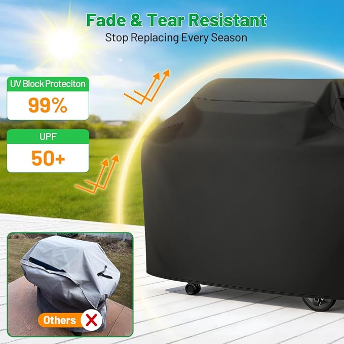 Grill Cover for Outdoor Grill 65 Inch, Arborlily Heavy Duty Waterproof Gas BBQ Grill Cover for Weber, Char-Broil, Nexgrill, Windproof BBQ Barbecue Cover with Straps/Air Vents & Handles, Black