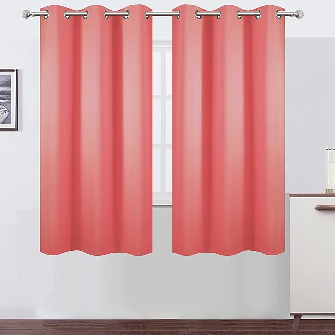 LEMOMO Coral Blackout Curtains 38 x 63 Inch Length/Set of 2 Curtain