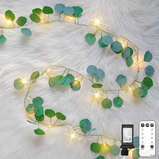 suddus Vines with Lights Plug in, 33ft 100 LED Eucalyptus Garland String Light