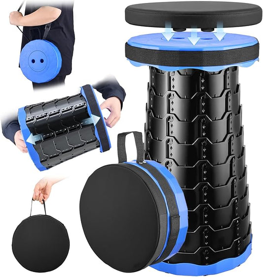 2026 Upgraded Collapsible Stool with Cushion, Portable Folding Stool for Adults Heavy Duty, Camping Stools for Outdoor Camping Travel Hiking Fishing, Adujstable Folding Chair Footrestï¼Blue