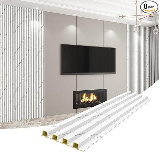 8-Pack WPC Wall Panels 118’’ x 6.1’’ 3D Slat Wall Panel Acoustic Wall Paneling
