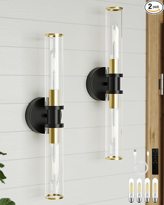 Wireless Wall Sconce with Remote Control, Easy Install Dimmable Rechargeable