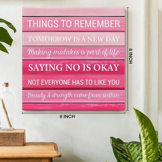 Inspirational Pink Wall Art Decor, Preppy Motivational Room Sign