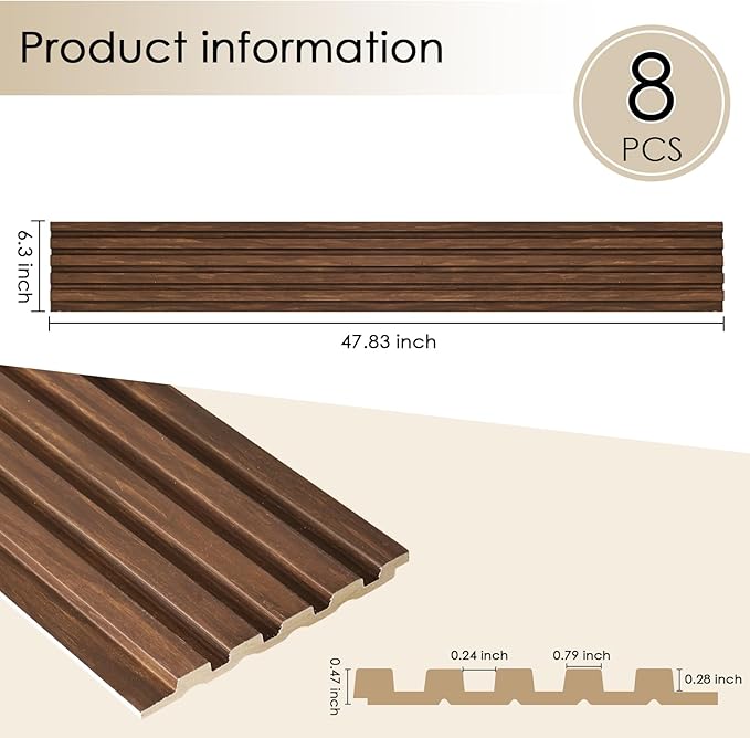 8-Pack 3D Slat Wall Panels — Soundproof Faux Wood Wall Panels