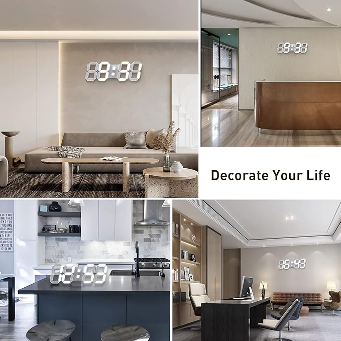 15" 3D LED Digital Wall Clock, Large Decor Wall Clock, Time/Date/Temperature