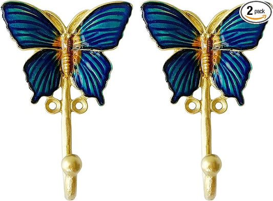 2 Pack Decorative Wall Hooks, Vintage Butterfly Shaped Metal Wall Hook