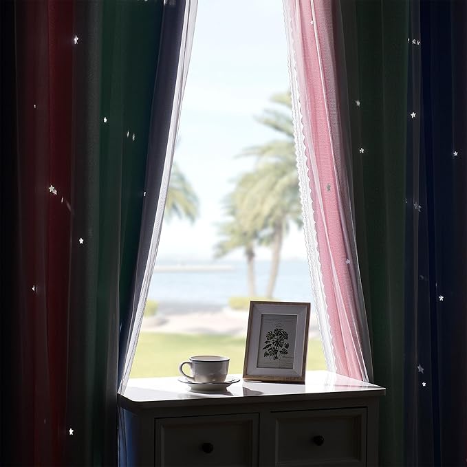 XiDi Curtains for Bedroom Decor, Rainbow Pink GreenBlue52/54/1