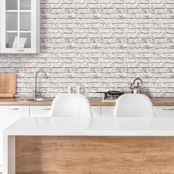 3D Whitewash Brick Wall Panel Peel and Stick
