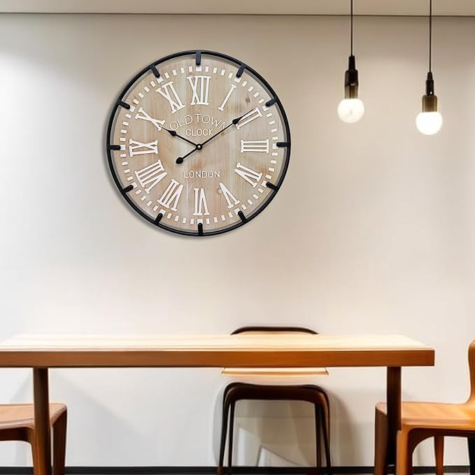 Large Farmhouse Rustic Wooden Wall Clock